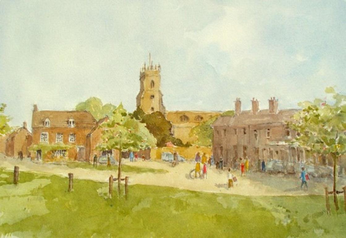Elizabeth Chalmers, Deddington Market Place, peinture de paysage originale