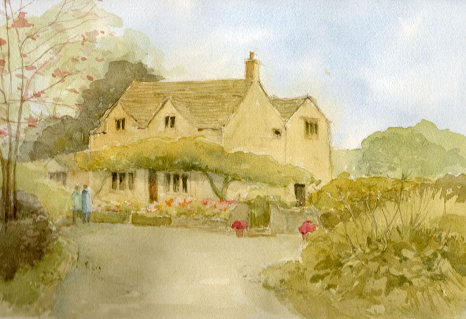 Elizabeth Chalmers
Lady Cottage à Nottgrove
Aquarelle sur papier
Taille : H 21 x L 30cm 
Signé par l'artiste.
Veuillez noter que les images insitu ne sont qu'une indication de l'aspect d'une pièce.
Aquarelle originale d'un cottage de Cotswold dans