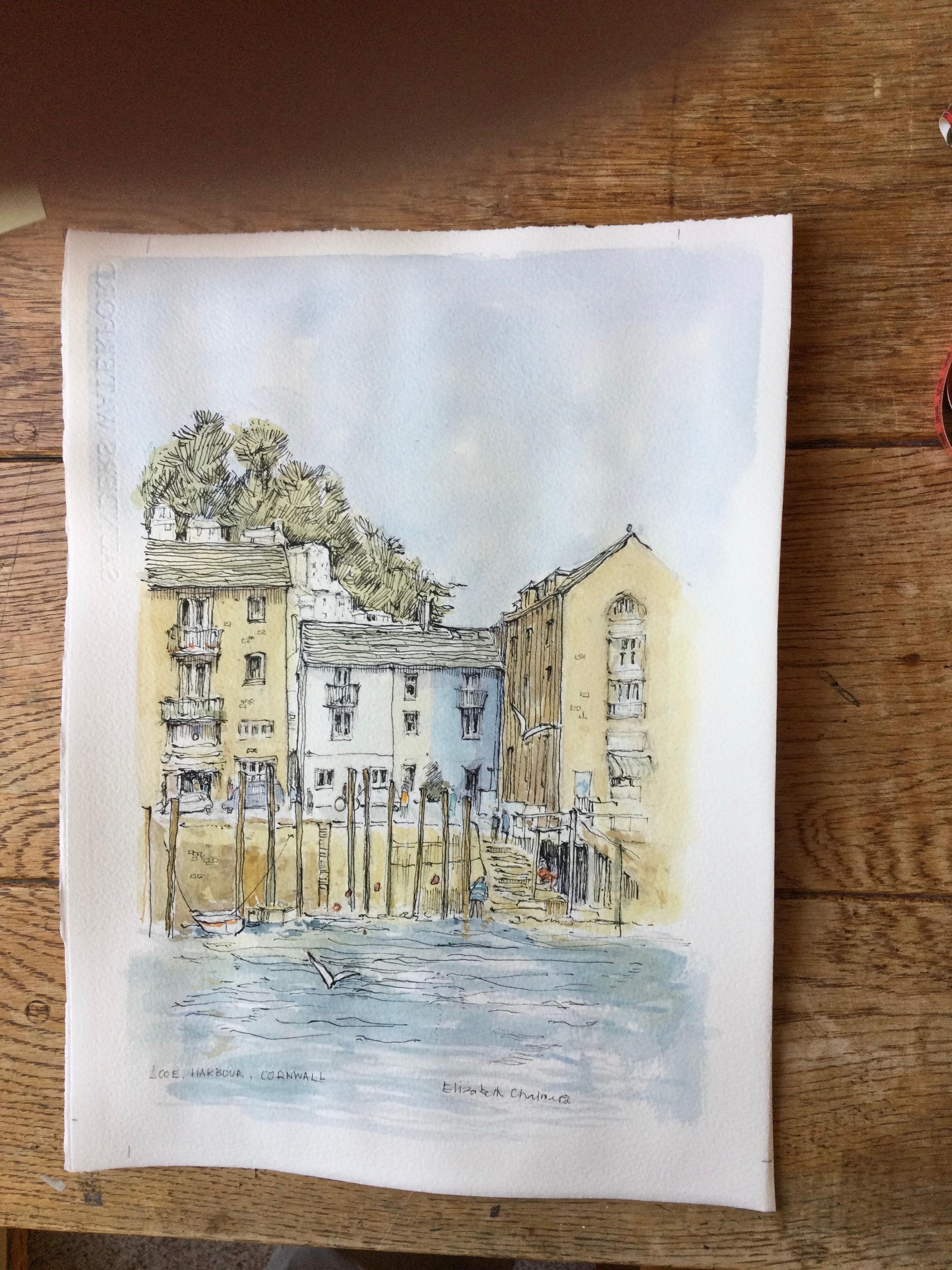 Looe Harbour, original painting, landscape, contemporary in vendita 2