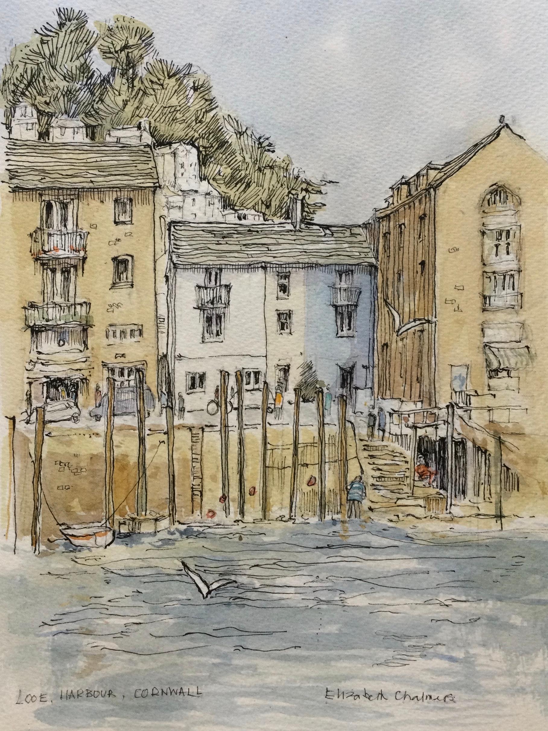 Looe Harbour, original painting, landscape, contemporary