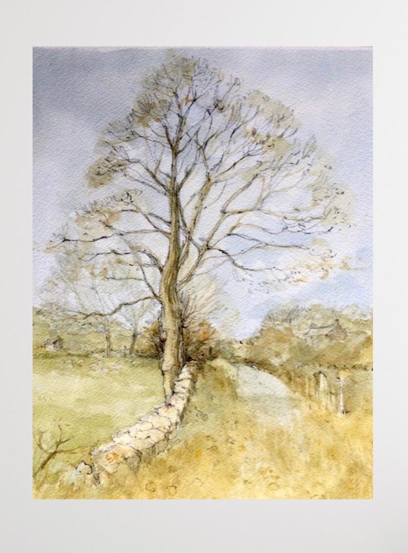 arbre d'hiver au début du printemps, Notgrove Peinture originale, paysage, arbre en vente 1
