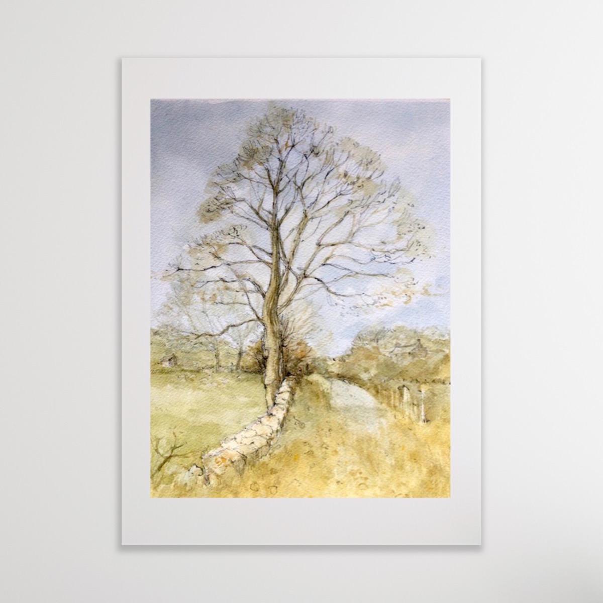 arbre d'hiver au début du printemps, Notgrove Peinture originale, paysage, arbre en vente 2