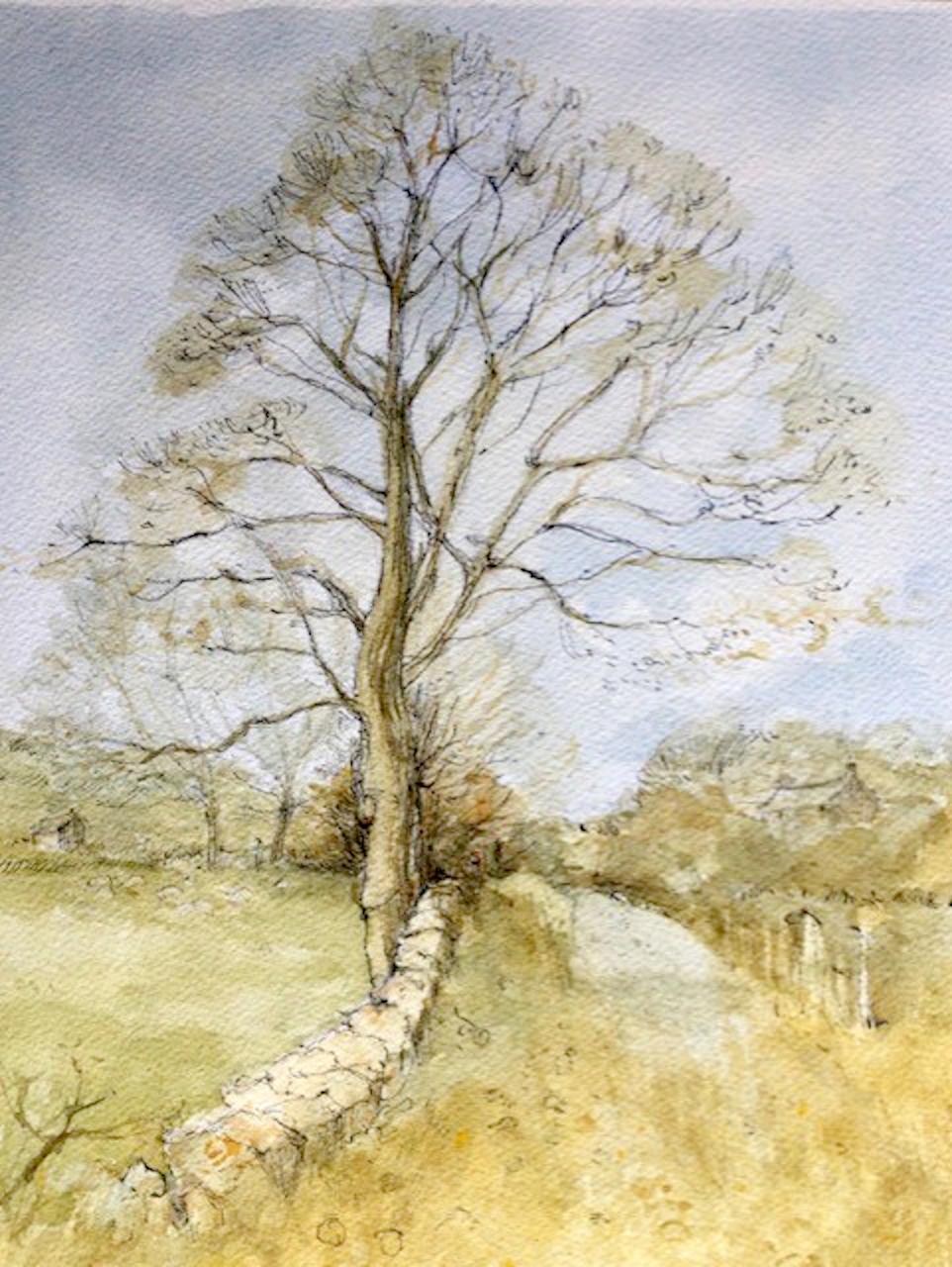 arbre d'hiver au début du printemps, Notgrove Peinture originale, paysage, arbre - Art de Elizabeth Chalmers
