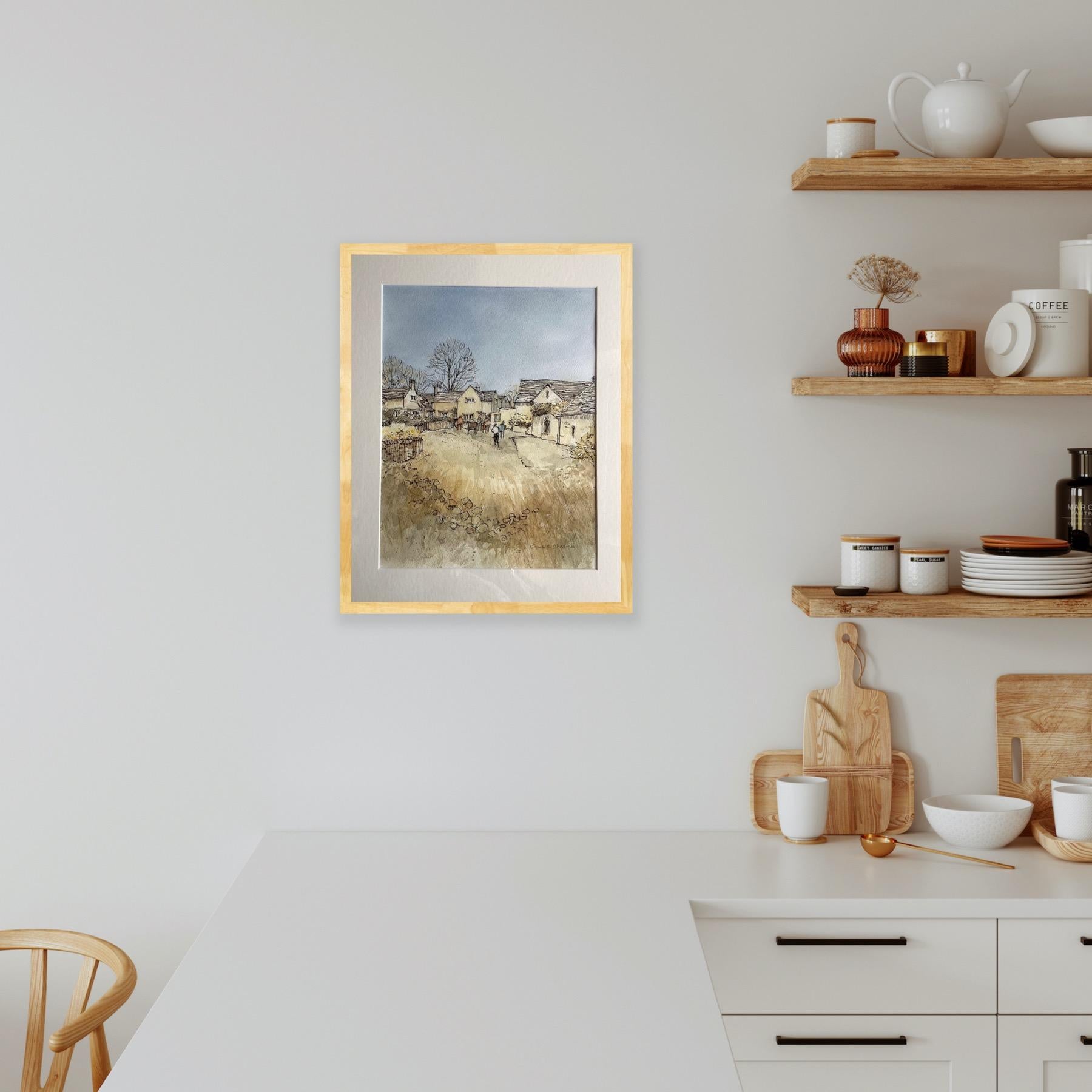 Disegno a penna e inchiostro con acquerello su carta acquerellata. Disegnato in un giorno d'inverno a Upper Slaughter. L'artista vive nelle Cotswolds, vicino a Upper Slaughter.

INFORMAZIONI AGGIUNTIVE: 
Inchiostro, penna su carta
32 H. x 24 L. x 1