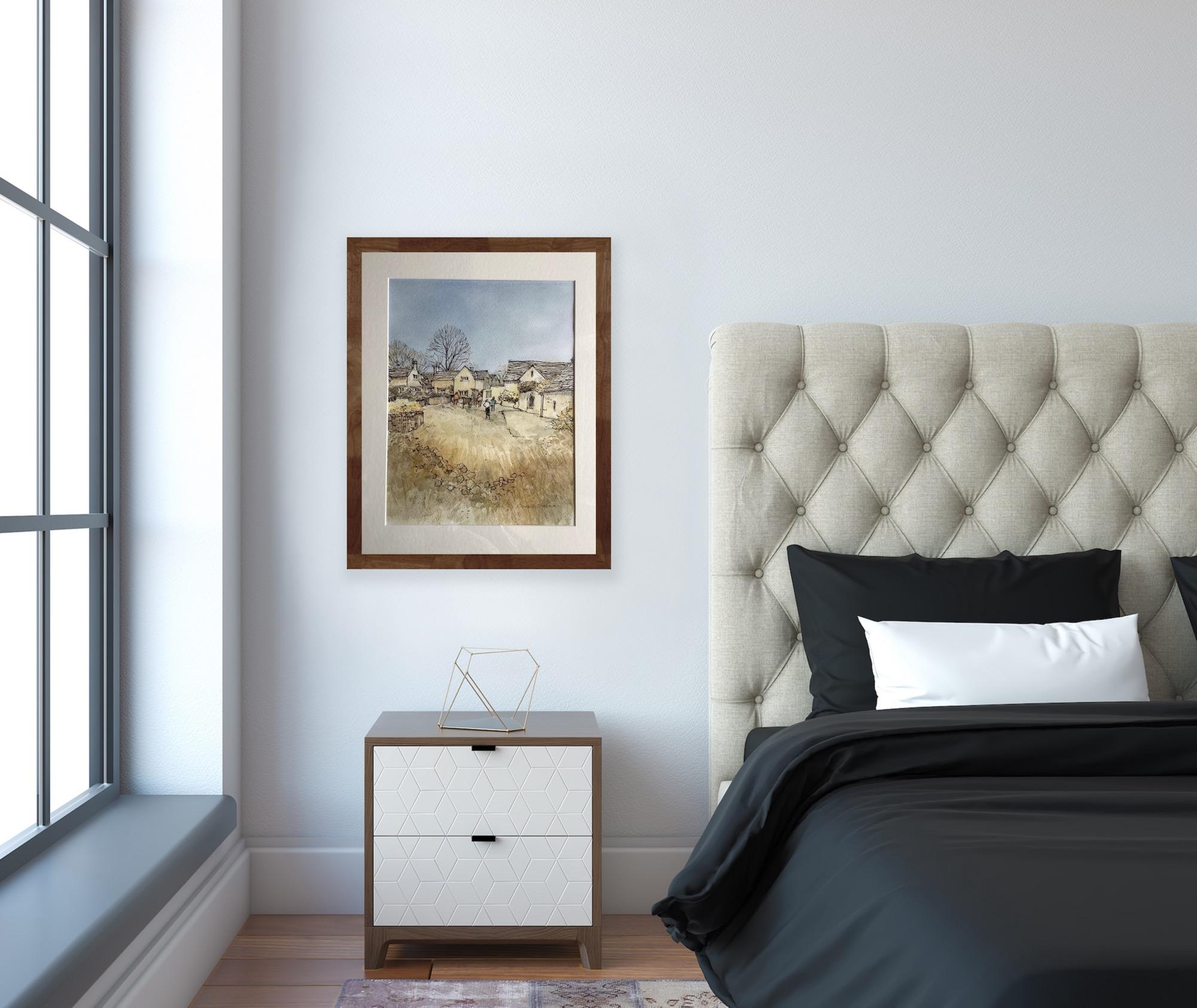Cottage a Upper Slaughter, Quadro originale, Cotswolds, Paesaggio in vendita 1