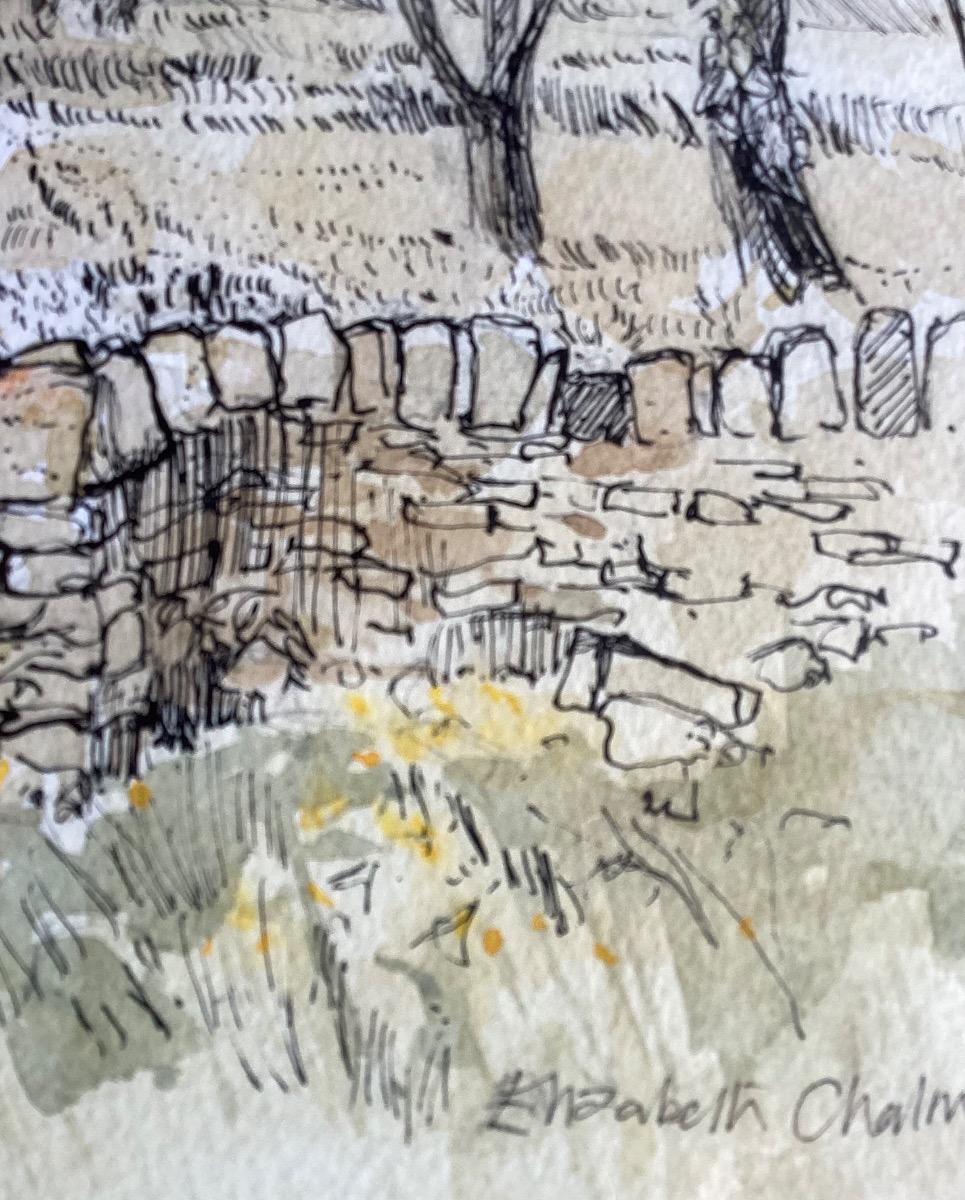 Al artista le encanta captar la forma de los árboles durante los días de invierno. El río Windrush atraviesa muchos de los pueblos del norte de Cotswold. El dibujo está hecho en tinta negra con el añadido de acuarela.
 
Dibujo a pluma y tinta con