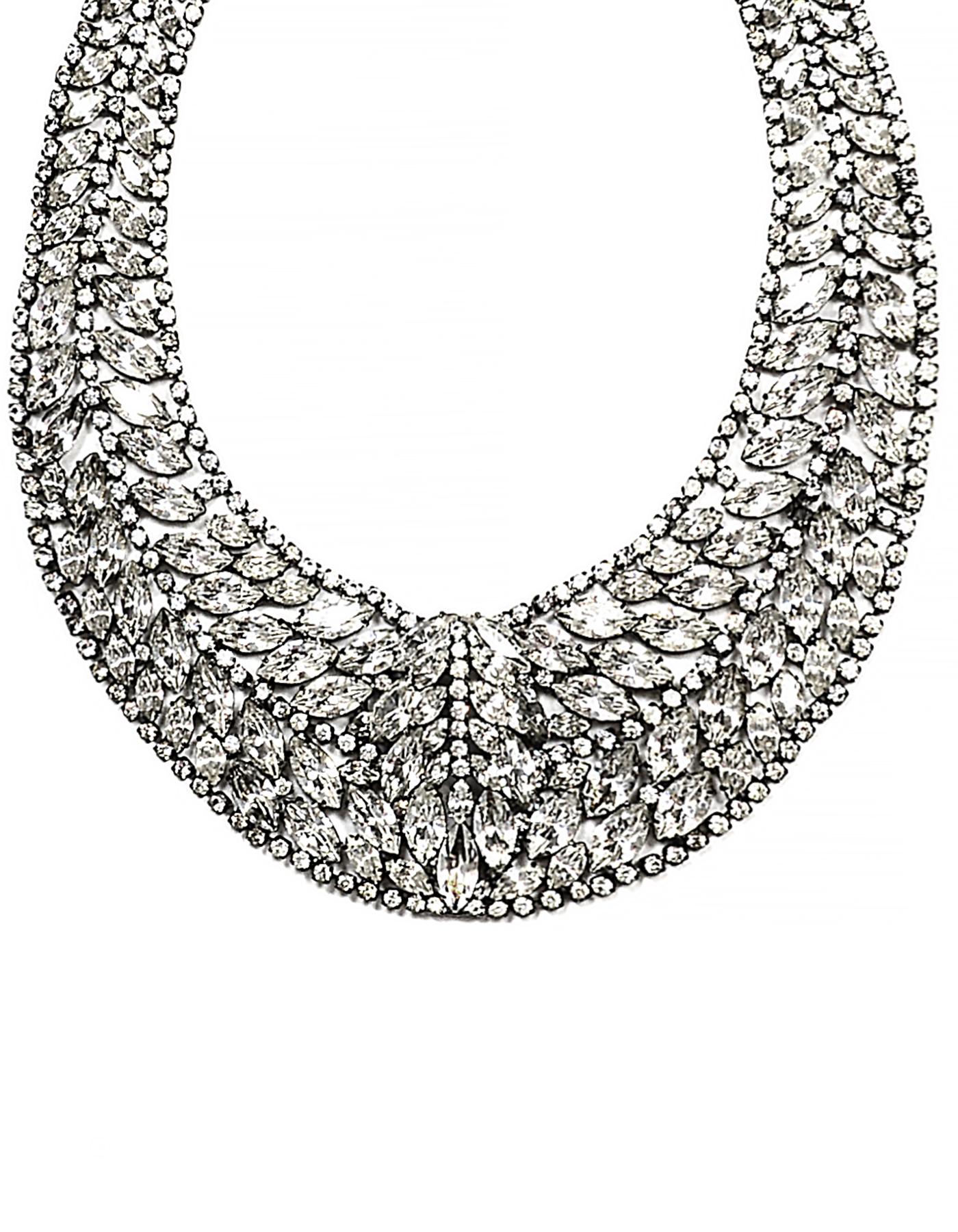 Elizabeth Cole Swarovski Crystal Hematite Plated Bib Necklace In Excellent Condition In New York, NY