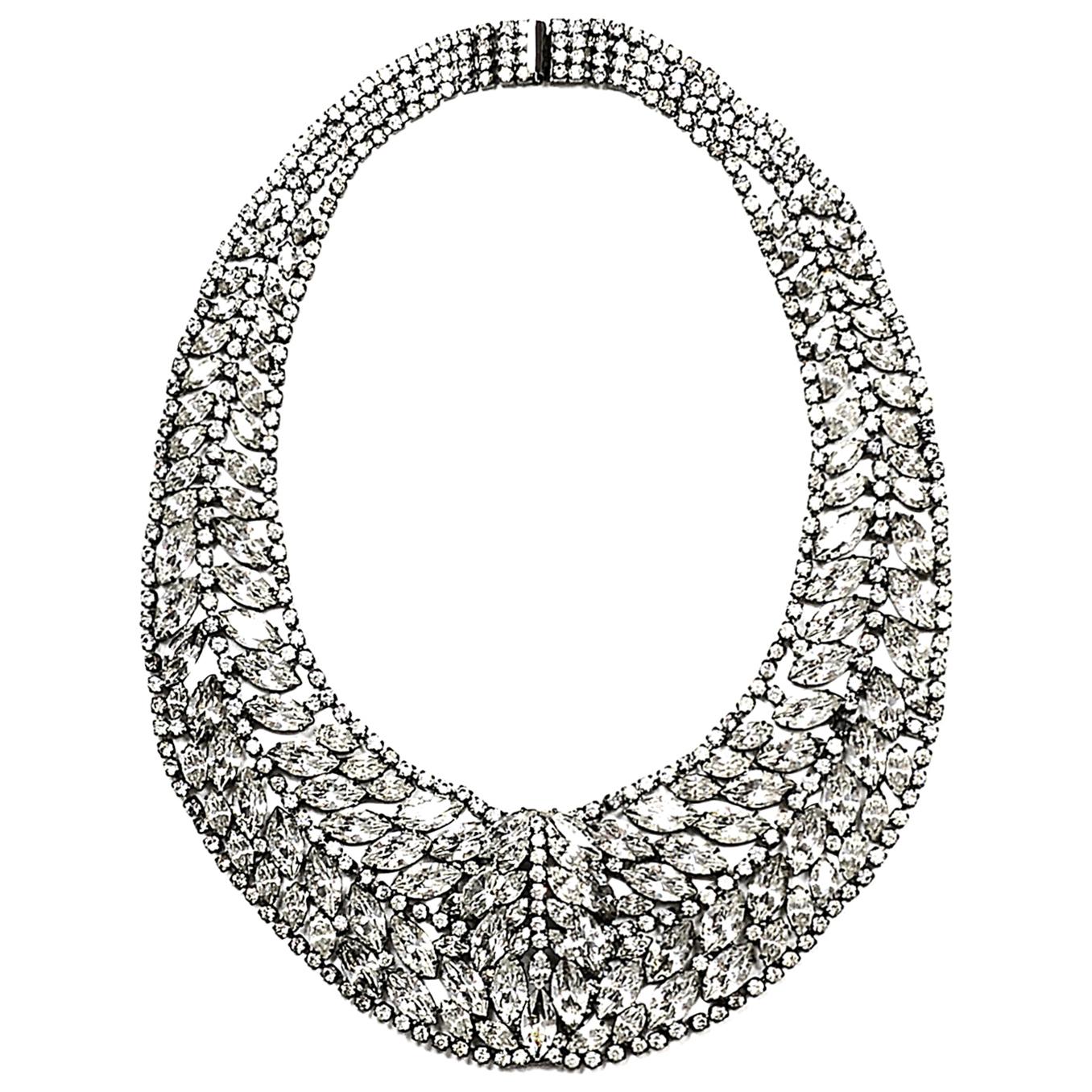 Elizabeth Cole Swarovski Crystal Hematite Plated Bib Necklace