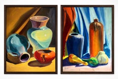 Pair of 1930s American Modernist Still Life Oil Paintings by Burchfield Student