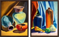 Pair of 1930s American Modernist Still Life Oil Paintings by Burchfield Student
