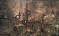 Hold On (Contemporary Abstract Oil Painting on Canvas in Brown & Dark Green)