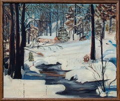 Cabine in una foresta innevata dell'artista americana Elizabeth Dailey