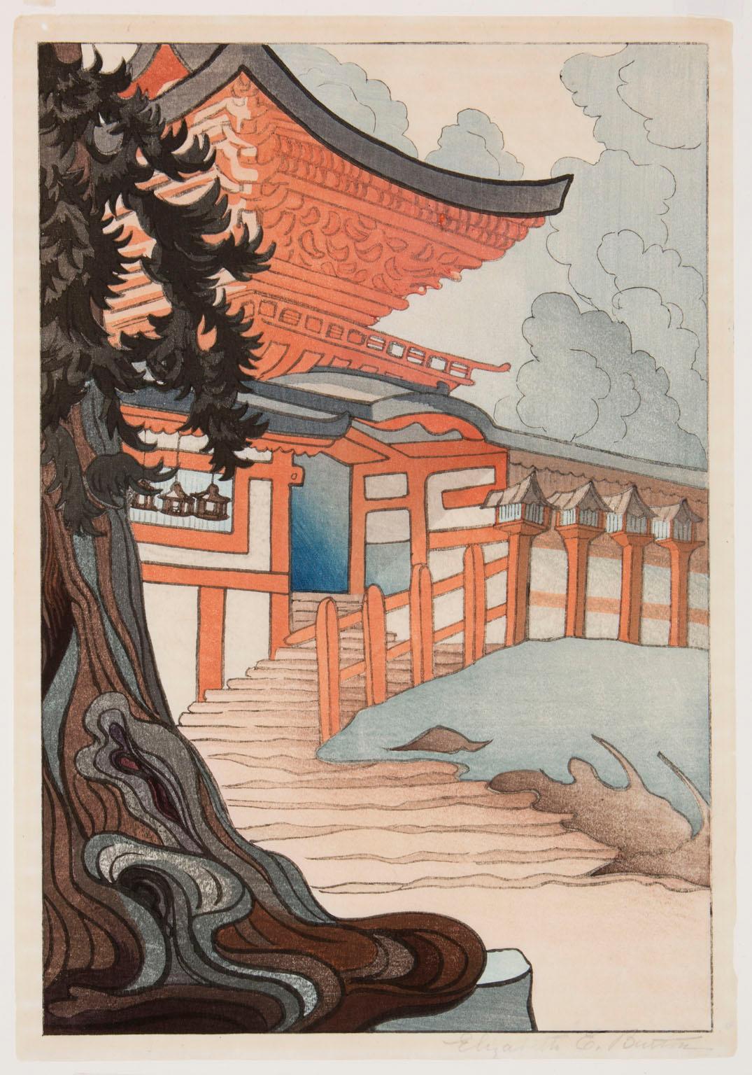 Elizabeth Eaton Burton Landscape Print - Kasuga Taisha Shrine, Nara