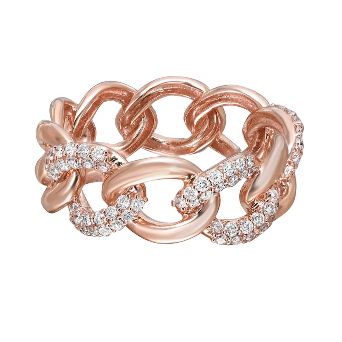 For Sale:  Elizabeth Fine Jewelry 0.50 Carat Diamond Chain Link Ring 18K Rose Gold 3
