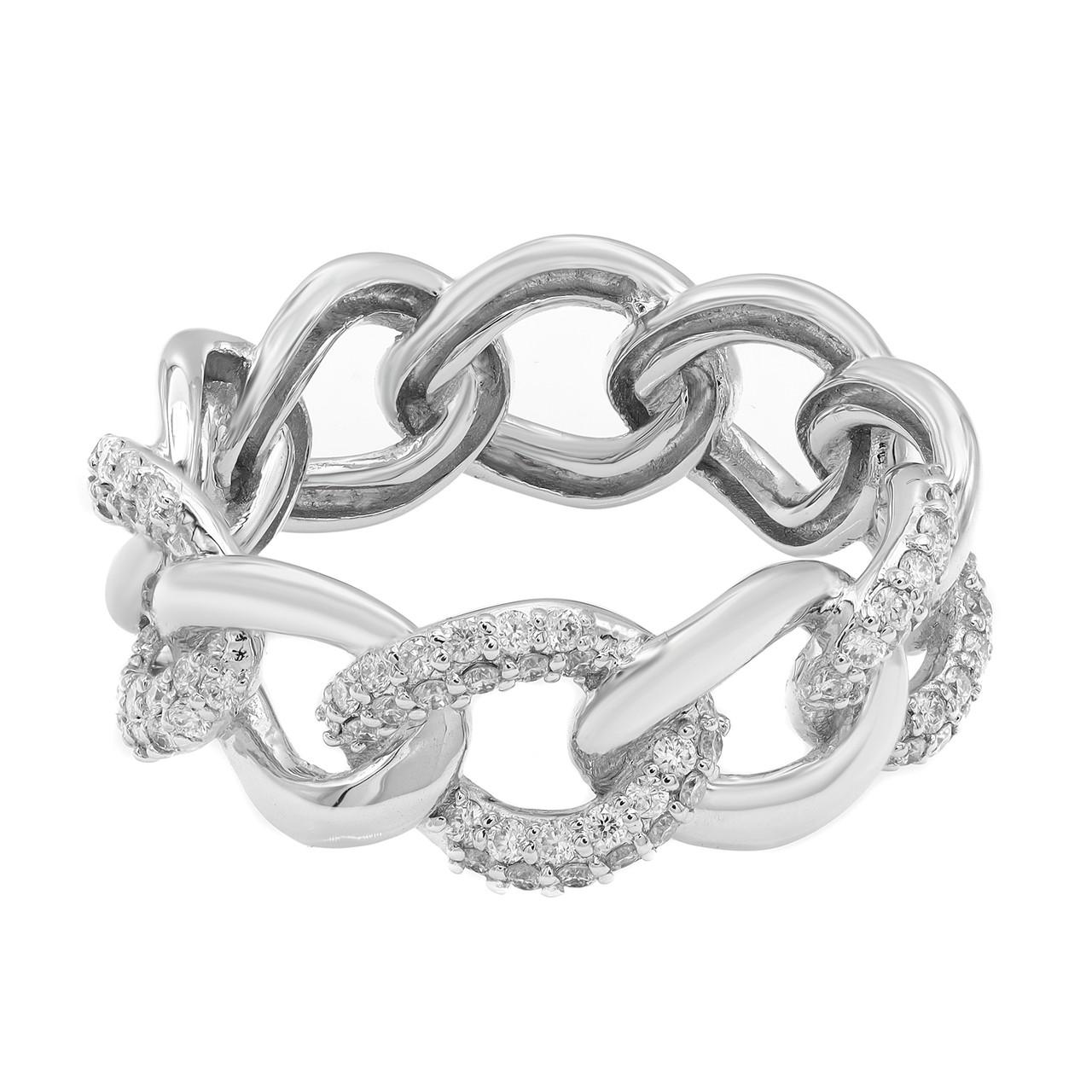 Modern Elizabeth Fine Jewelry 0.50 Carat Diamond Chain Link Ring 18K White Gold For Sale