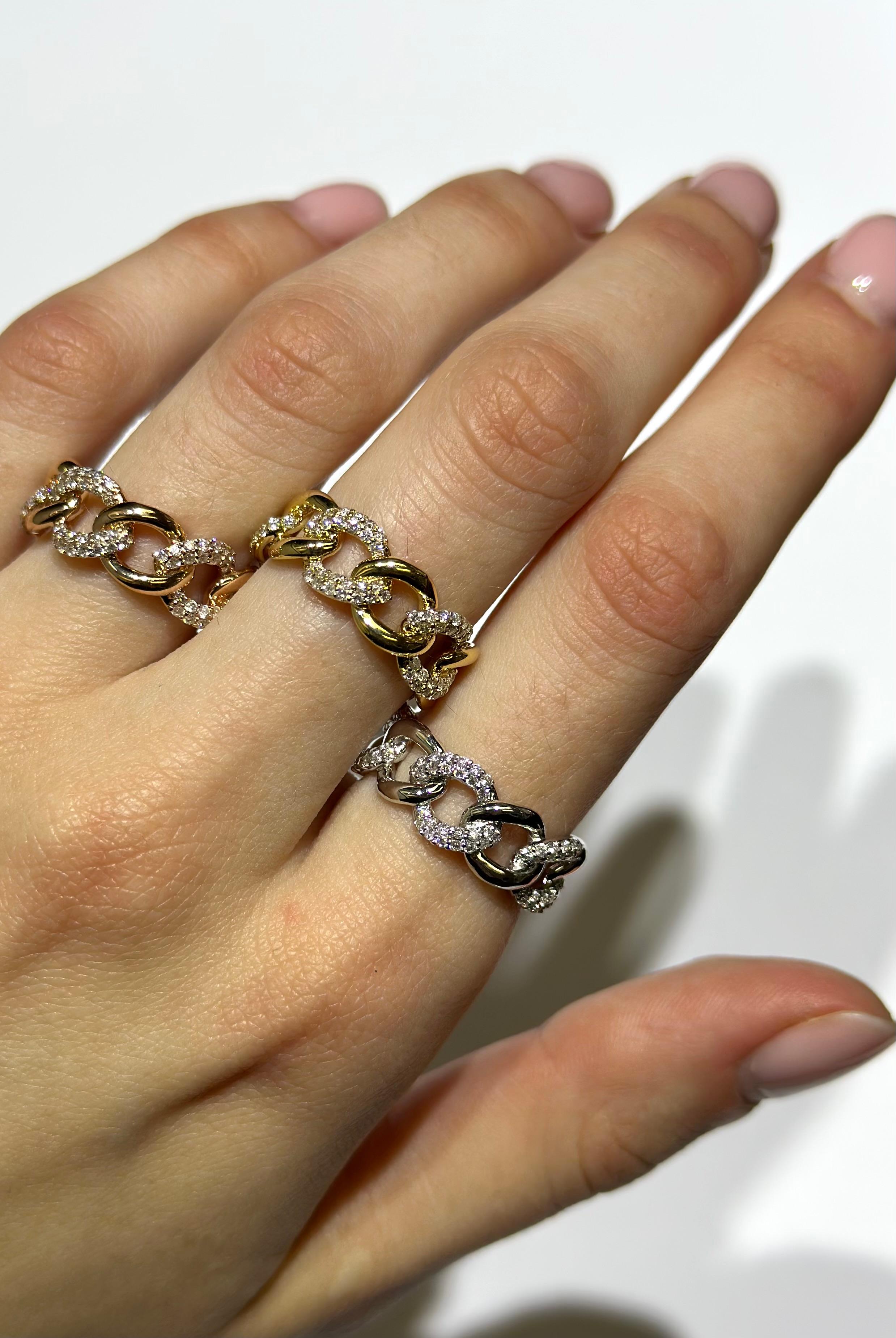 Round Cut Elizabeth Fine Jewelry 0.50 Carat Diamond Chain Link Ring 18K White Gold For Sale