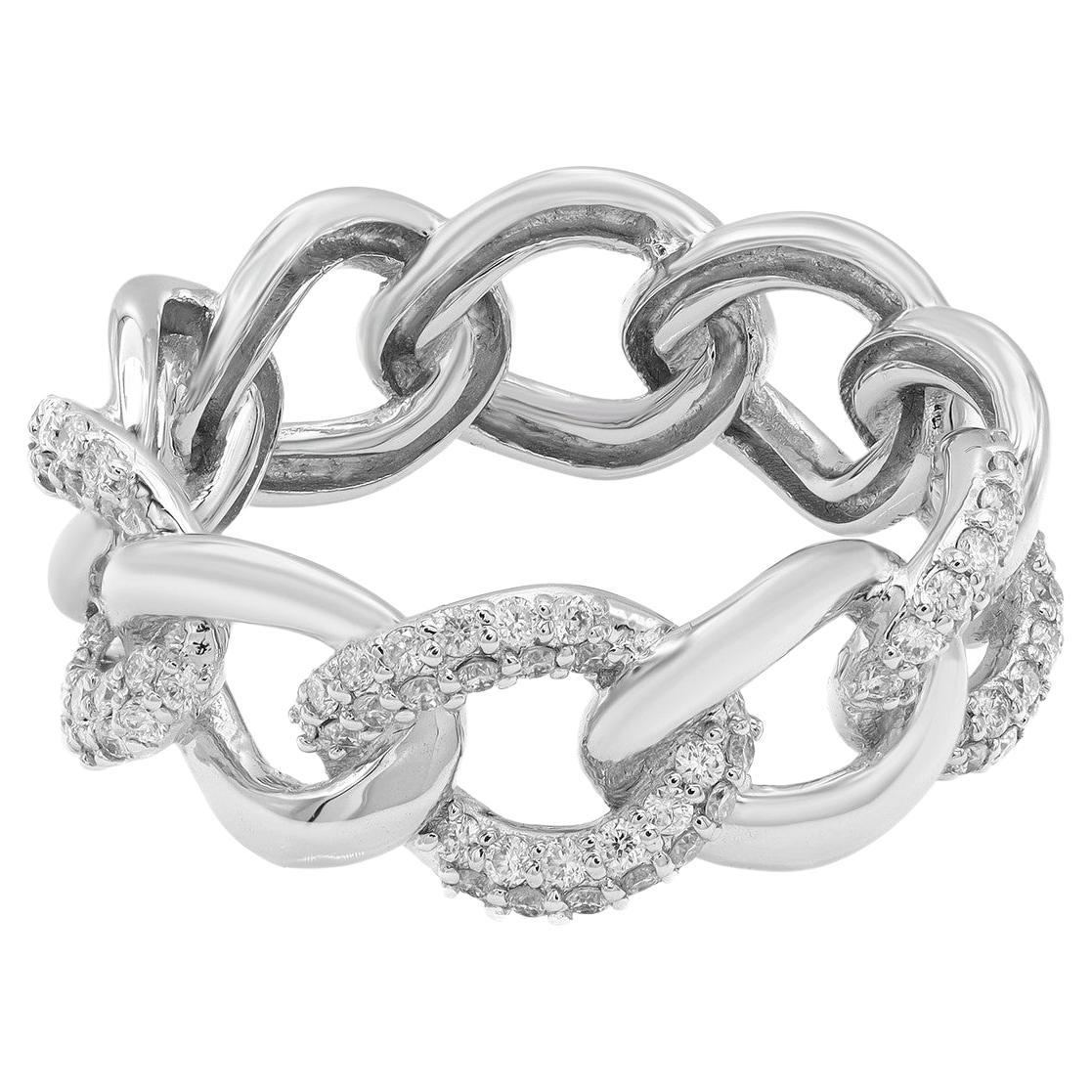 Elizabeth Fine Jewelry 0.50 Carat Diamond Chain Link Ring 18K White Gold For Sale