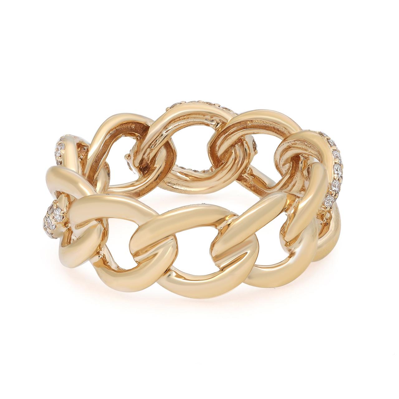 Unser schicker 0,50-Karat-Diamant-Kettenring aus luxuriösem 18-karätigem Gelbgold stellt sich vor. Dieser atemberaubende Ring verbindet moderne Ästhetik mit zeitloser Eleganz. Ein halber Karat Brillanten ist in stilvolle Kettenglieder