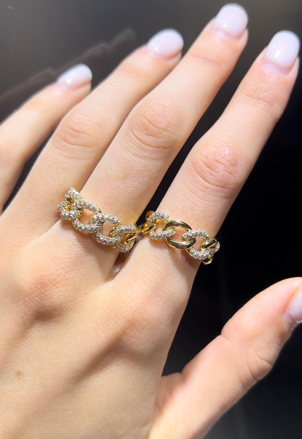 Round Cut Elizabeth Fine Jewelry 0.50 Carat Diamond Chain Link Ring 18K Yellow Gold  For Sale