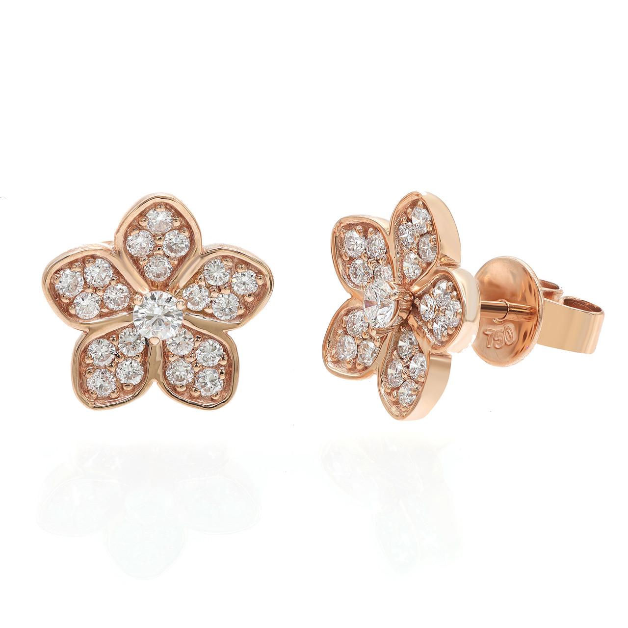Modern Elizabeth Fine Jewelry 0.52 Carat Diamond Flower Stud Earrings 18K Rose Gold  For Sale
