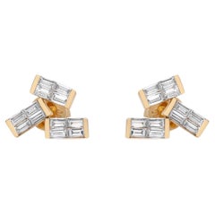 Elizabeth Fine Jewelry 0.83 Carat Baguette Diamond Stud Earrings 18K Yellow Gold