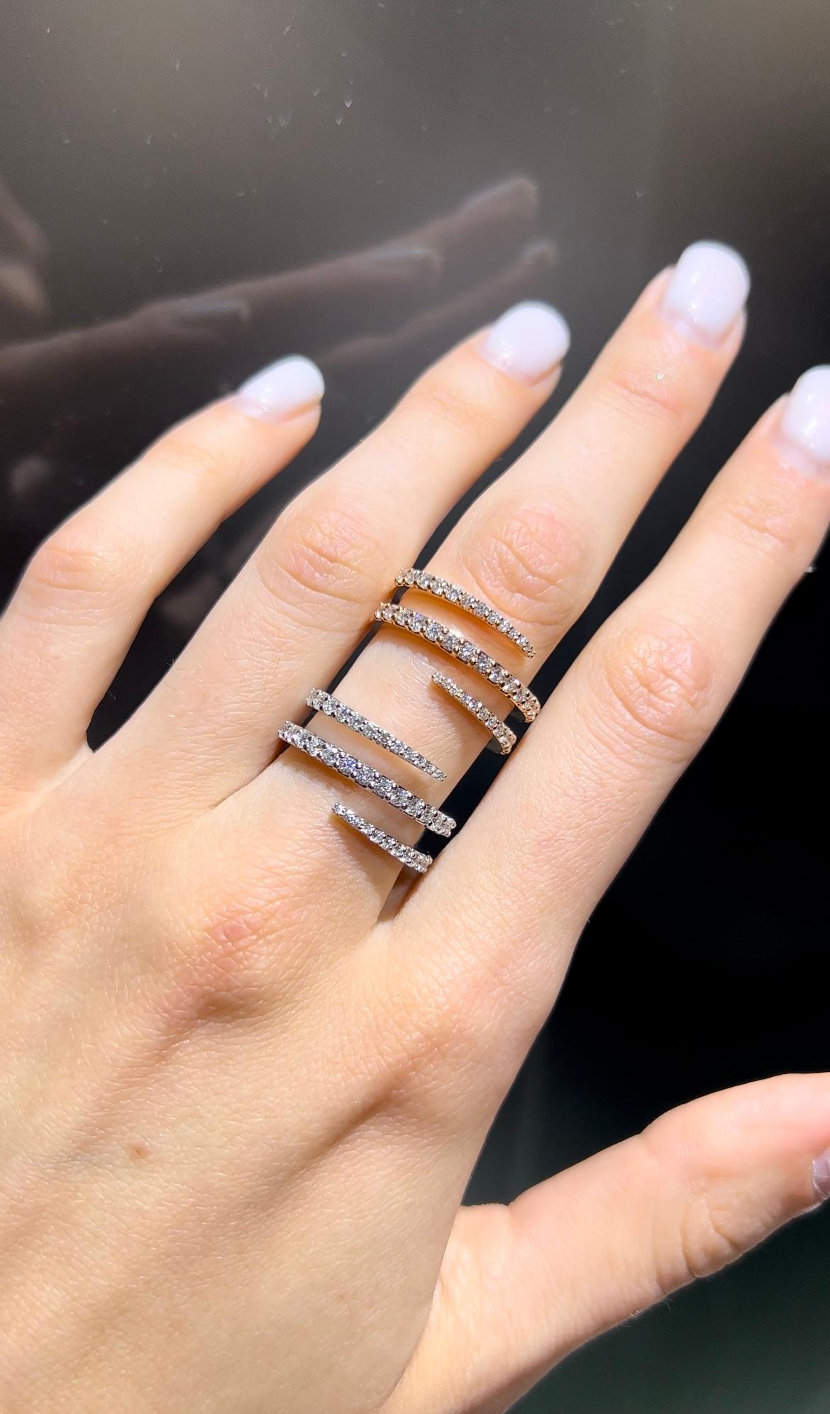  Elizabeth Fine Jewelry 0.83 Carat Diamond Multi-Row Spiral Ring 18k Rose Gold In New Condition For Sale In New York, NY