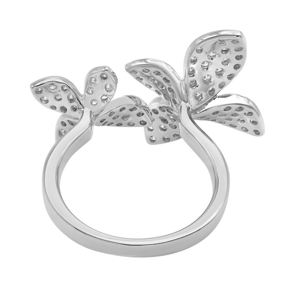 Elizabeth Fine Jewelry 0,97 Karat Diamant-Doppelblumenring aus 18 Karat Weißgold (Moderne) im Angebot