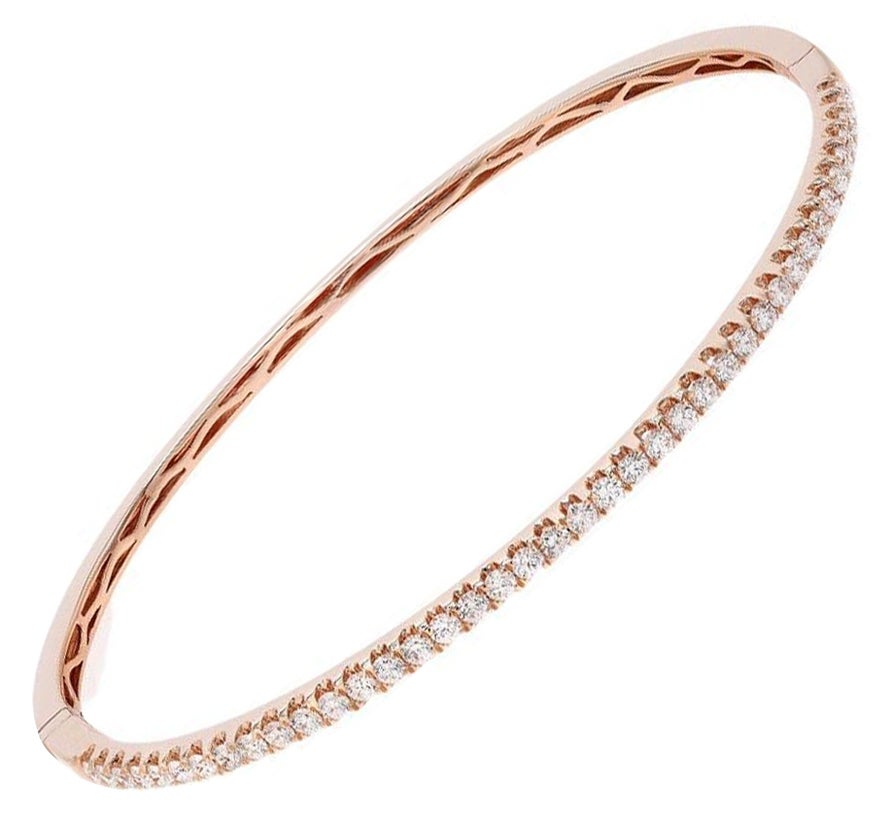 Modern Elizabeth Fine Jewelry 0.99 Carat Diamond Bangle Bracelet 18K Rose Gold For Sale