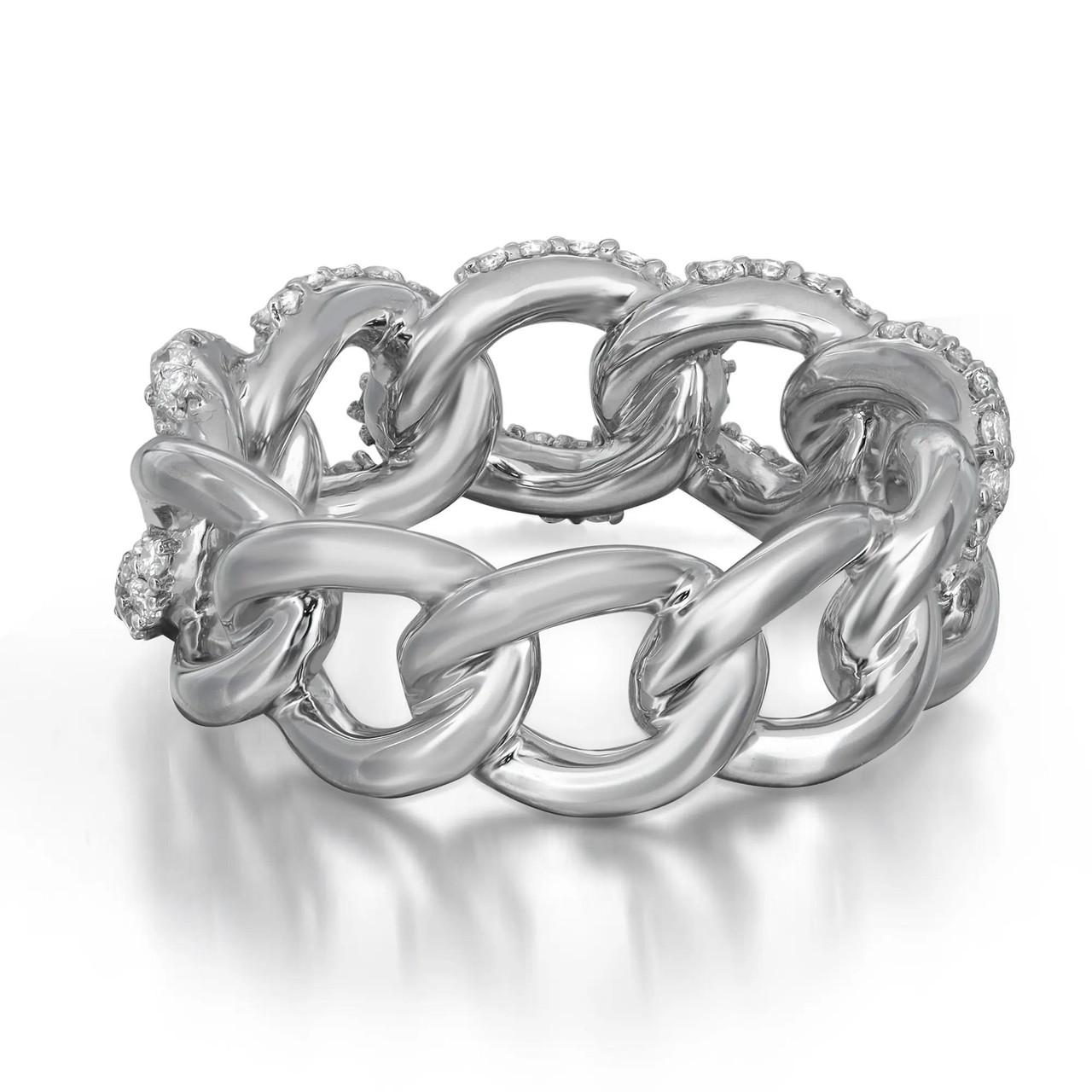 For Sale:  Elizabeth Fine Jewelry 1.00 Carat Diamond Chain Link Band Ring 18k White Gold 2