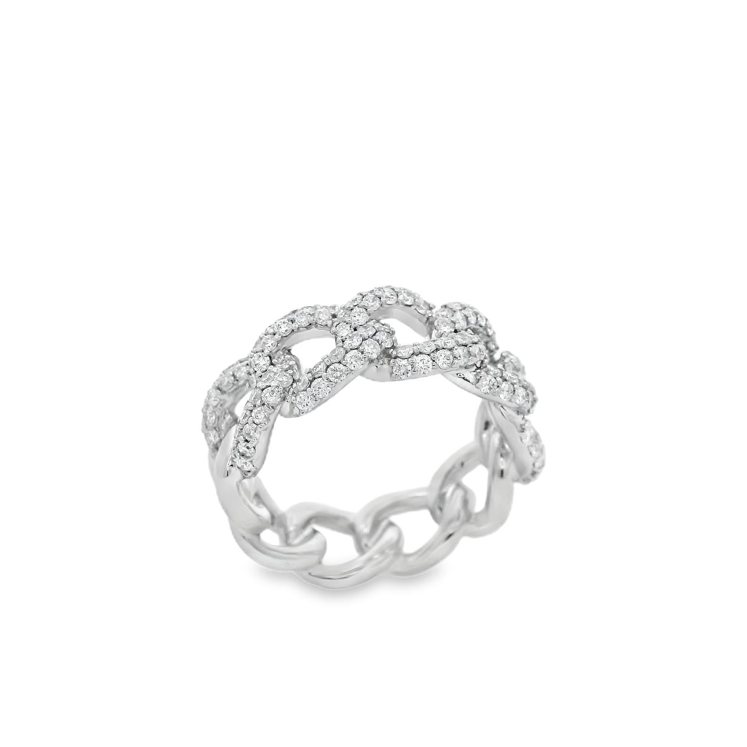For Sale:  0.95 Carat Pavé Diamond Link Ring 18K White Gold 4