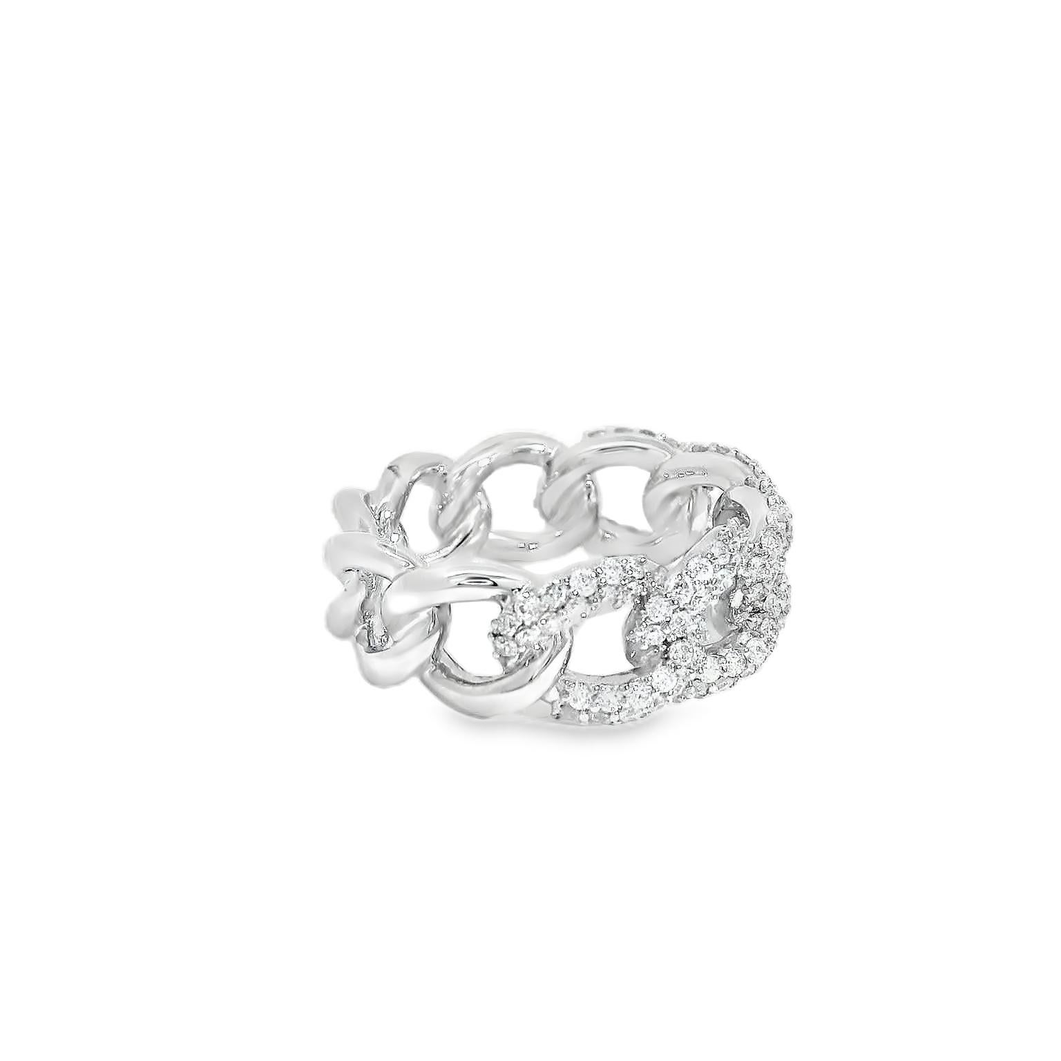 For Sale:  0.95 Carat Pavé Diamond Link Ring 18K White Gold 5