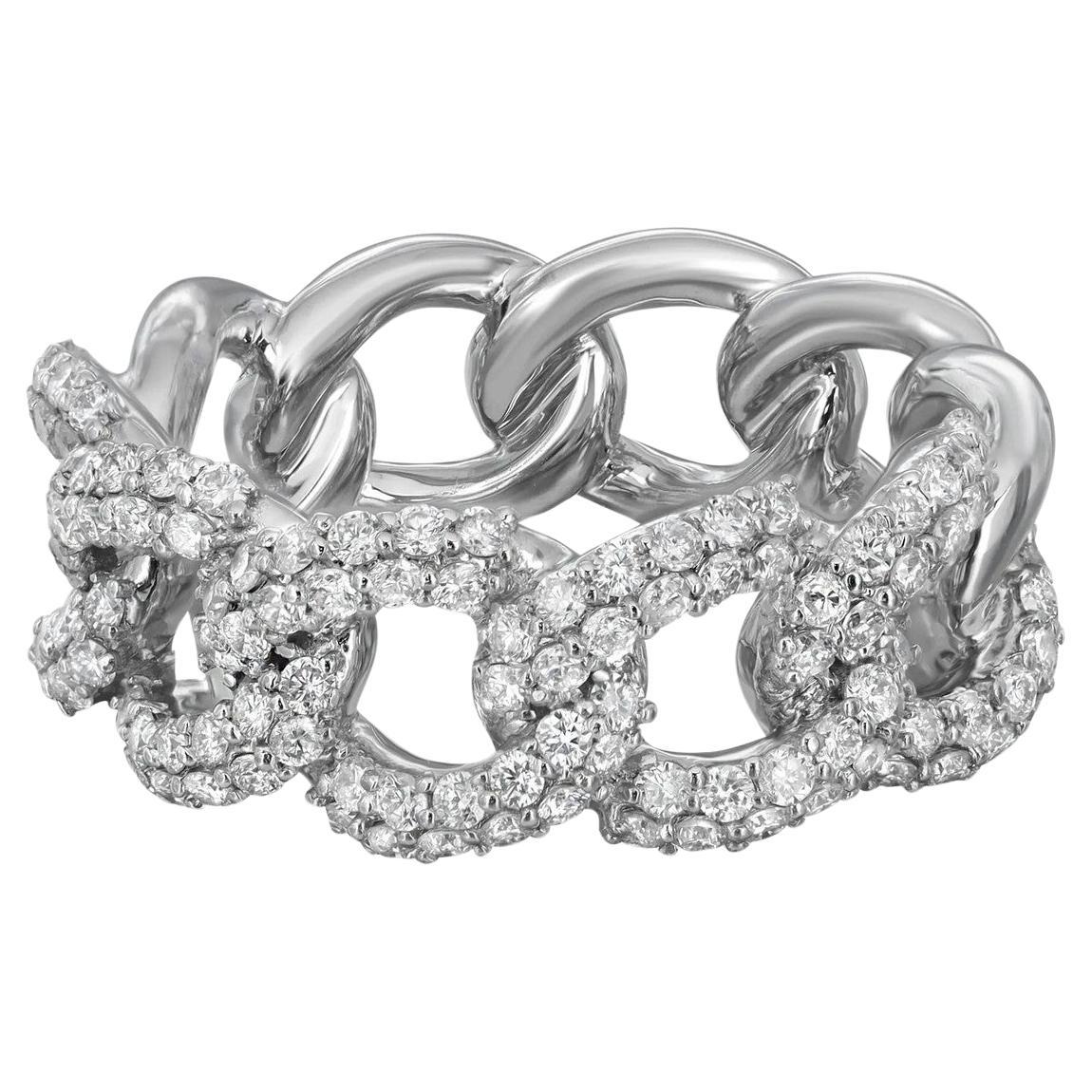 Elizabeth Fine Jewelry 1.00 Carat Diamond Chain Link Band Ring 18k White Gold