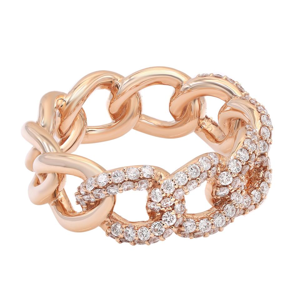 Der Diamond Chain Link Band Ring ist ein atemberaubendes Schmuckstück, das Eleganz und Luxus ausstrahlt. Dieser mit exquisiter Präzision gefertigte Ring besteht aus einem durchgehenden Band, das mit funkelnden Diamanten besetzt ist. Das