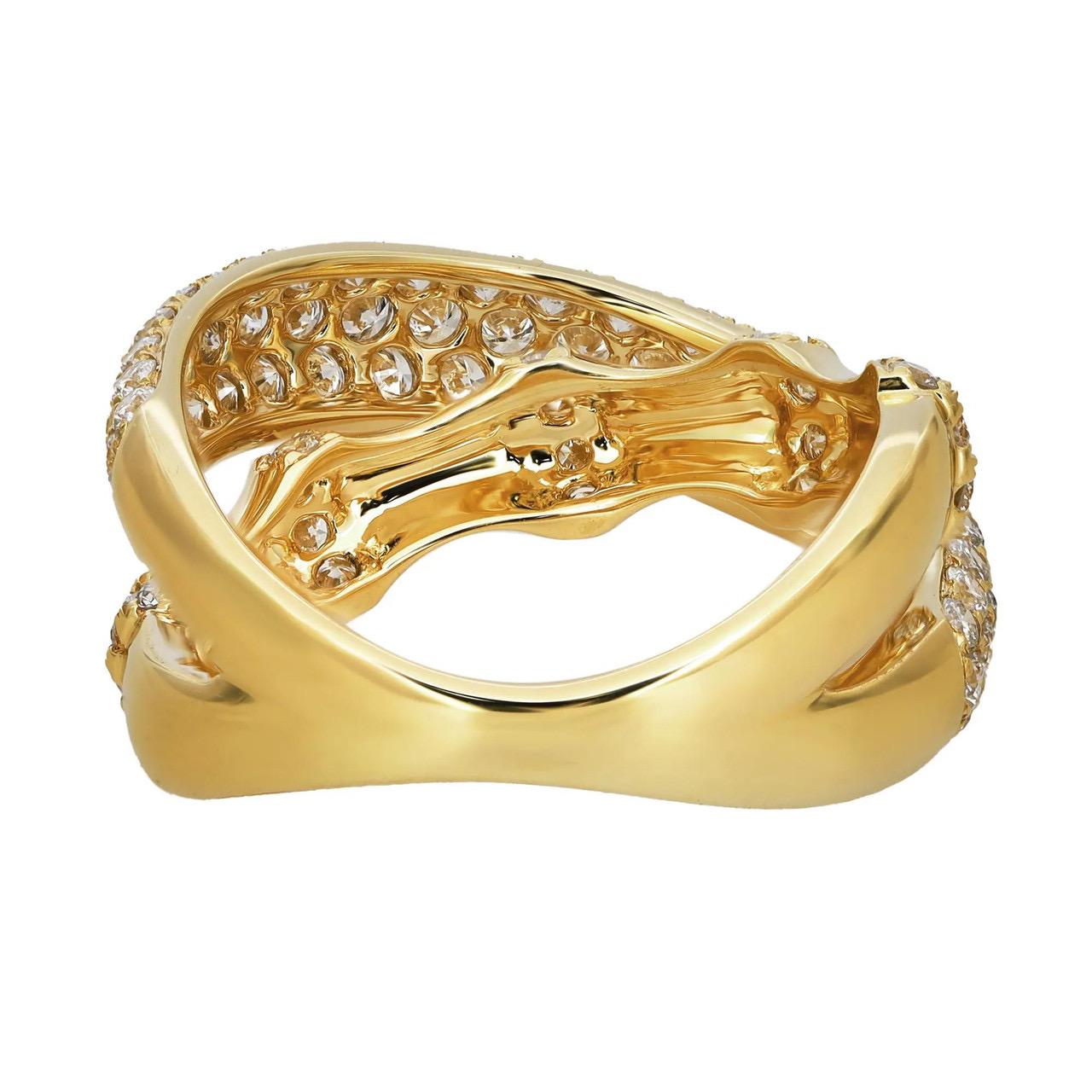For Sale:  Elizabeth Fine Jewelry 1.71 Carat Diamond Crossover Ring in 18K Yellow Gold  3