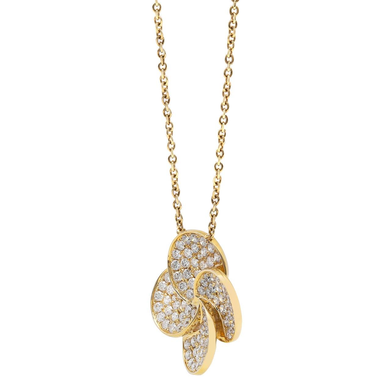 Modern Elizabeth Fine Jewelry 1.77 Carat Diamond Flower Necklace 18K Yellow Gold For Sale