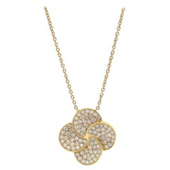 Elizabeth Fine Jewelry 1.77 Carat Diamond Flower Necklace 18K Yellow Gold