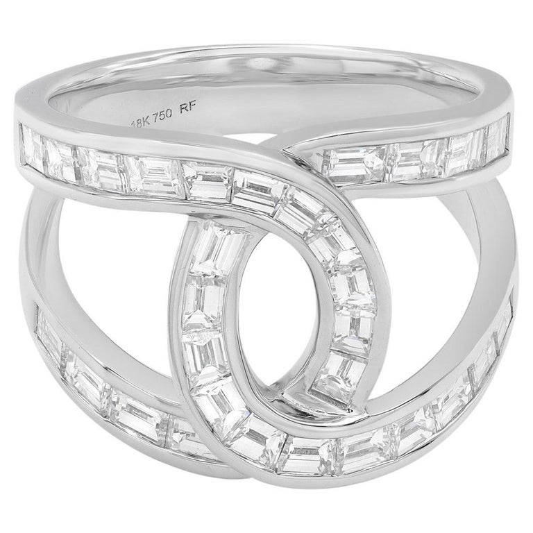 2.29 Carat Diamond Baguette Interwoven Statement Ring 18k For Sale at