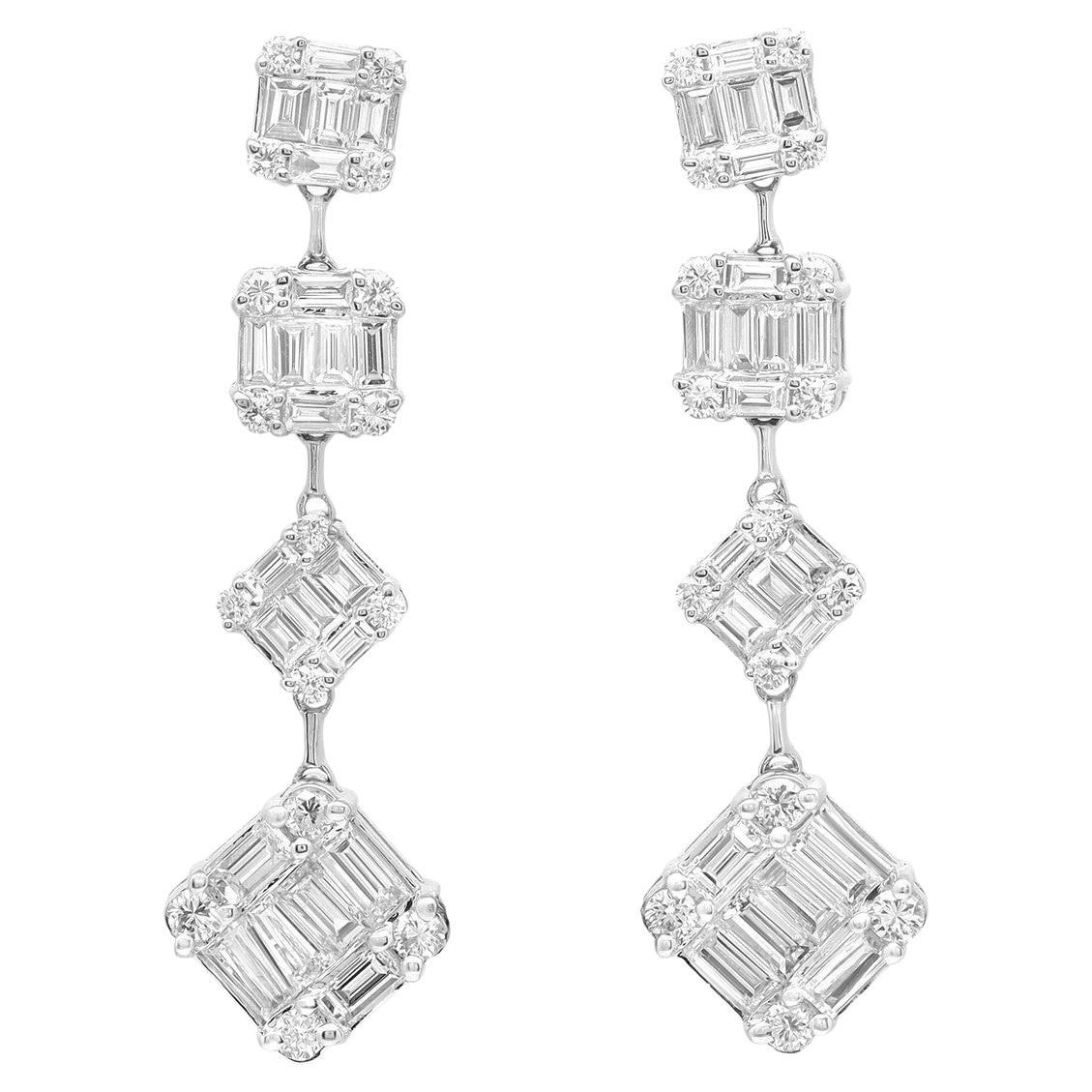 Elizabeth Fine Jewelry 2.59 Carat Diamond Drop Earrings 18K White Gold
