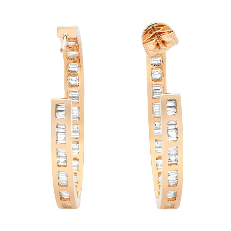 Introducing our exquisite 3.00 Carat Baguette Cut Diamond Hoop Earrings in 18K yellow gold! Prepare to shine with these glamorous earrings that are a must-have for every fashion enthusiast. The sleek and modern hoop design, coupled with the
