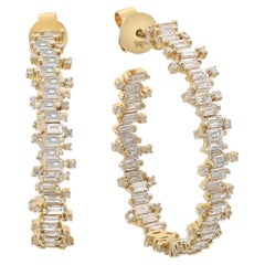 Elizabeth Fine Jewelry 3.00 Carat Hoop Earrings 18K Yellow Gold