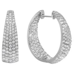 3.29 Carat Round Cut Diamond Hoop Earrings 18K White Gold