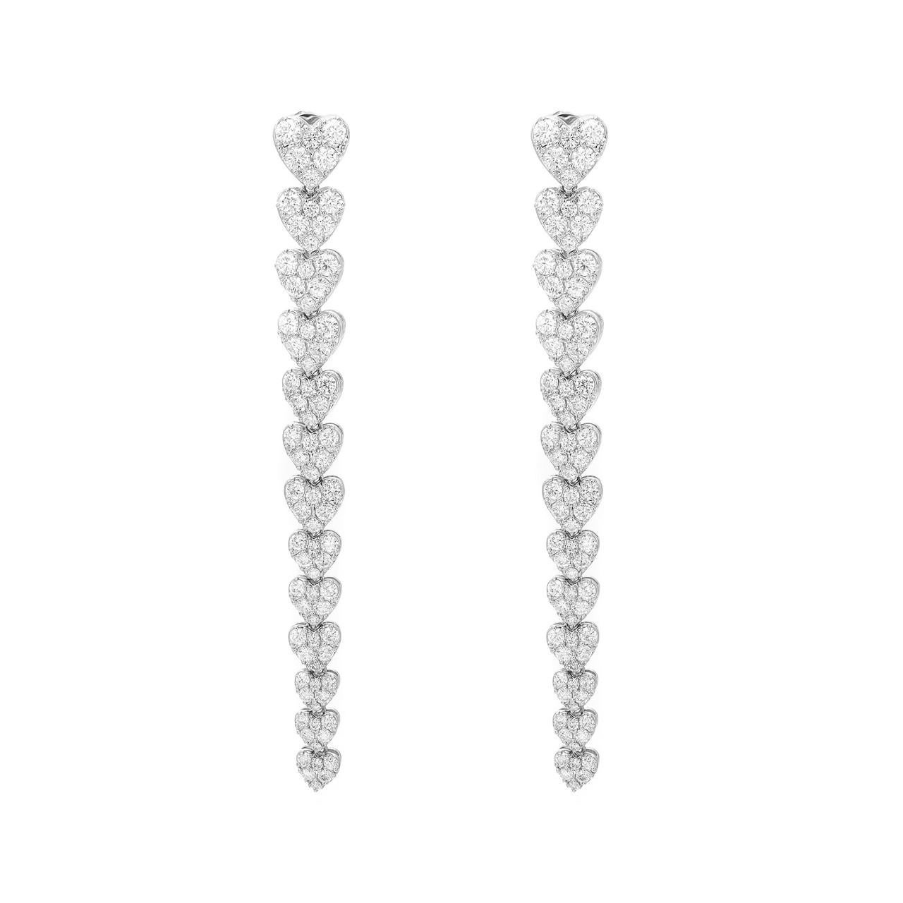Round Cut Elizabeth Fine Jewelry 4.11 Carat Diamond Heart Drop Earrings in 18K White Gold For Sale