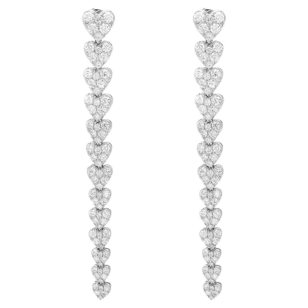 Elizabeth Fine Jewelry 4.11 Carat Diamond Heart Drop Earrings in 18K White Gold