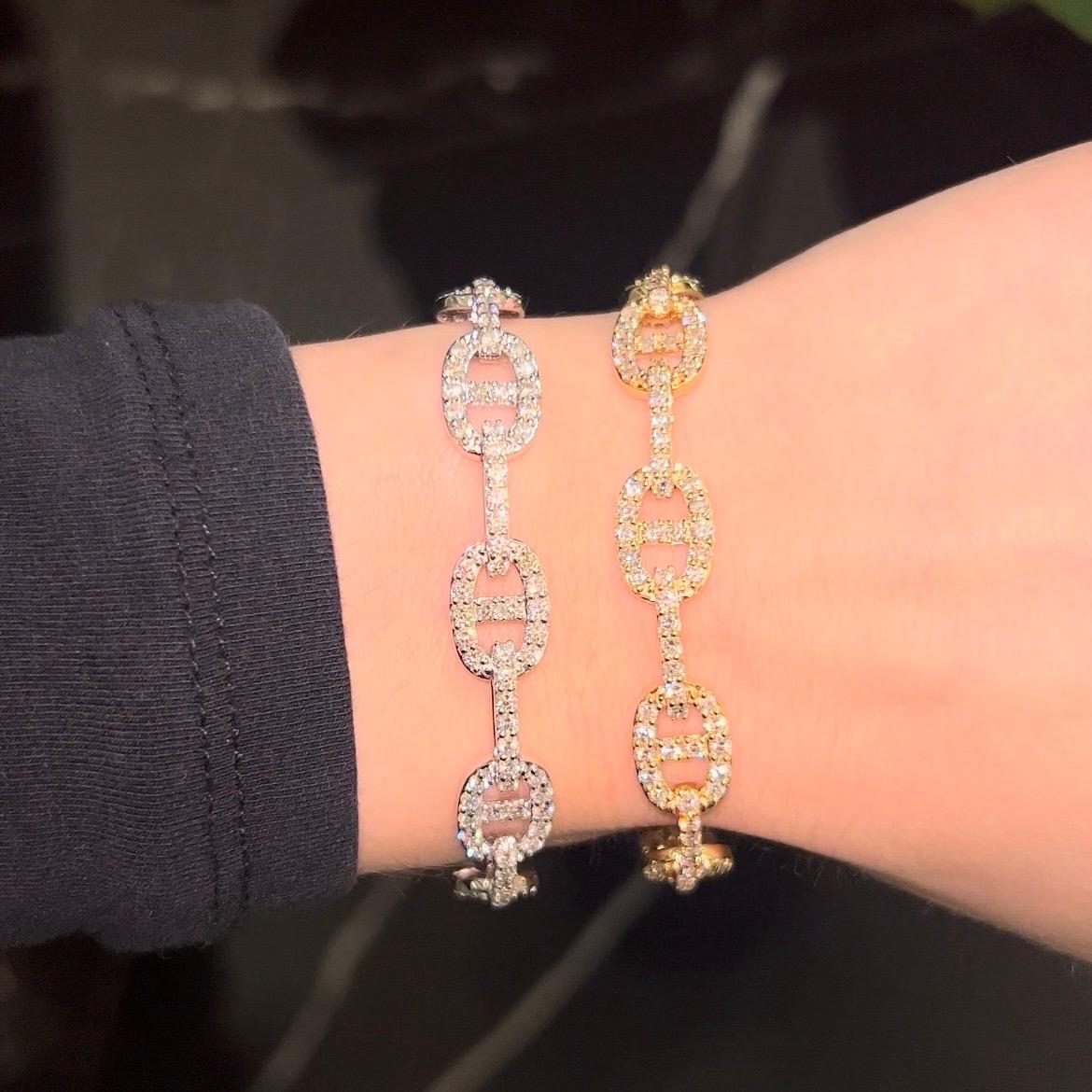 Elizabeth Fine Jewelry 4.80 Carat Diamond Chain Link Bracelet 18K Yellow Gold In New Condition For Sale In New York, NY