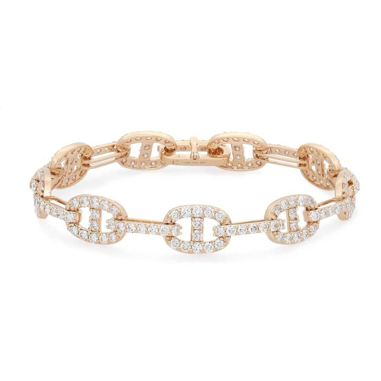 Round Cut Elizabeth Fine Jewelry 4.80 Carat Diamond Chain Link Bracelet 18K Yellow Gold For Sale