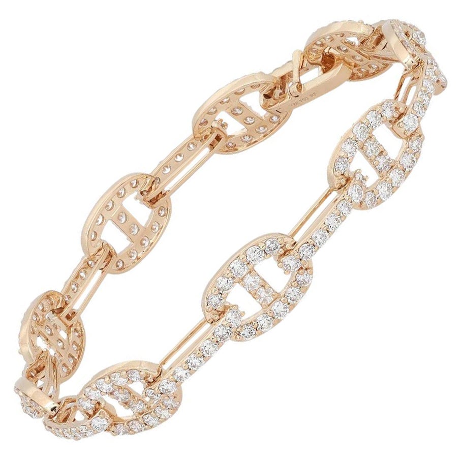 Elizabeth Fine Jewelry 4.80 Carat Diamond Chain Link Bracelet 18K Yellow Gold