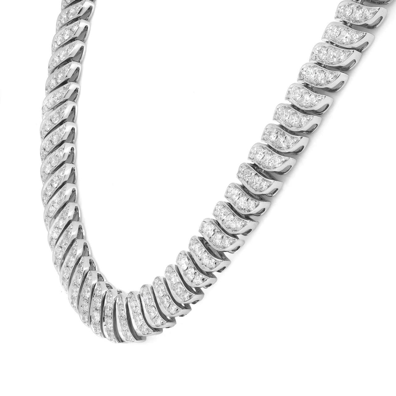 Modern Elizabeth Fine Jewelry 8.00 Carat Round Cut Diamond Necklace 18K White Gold For Sale