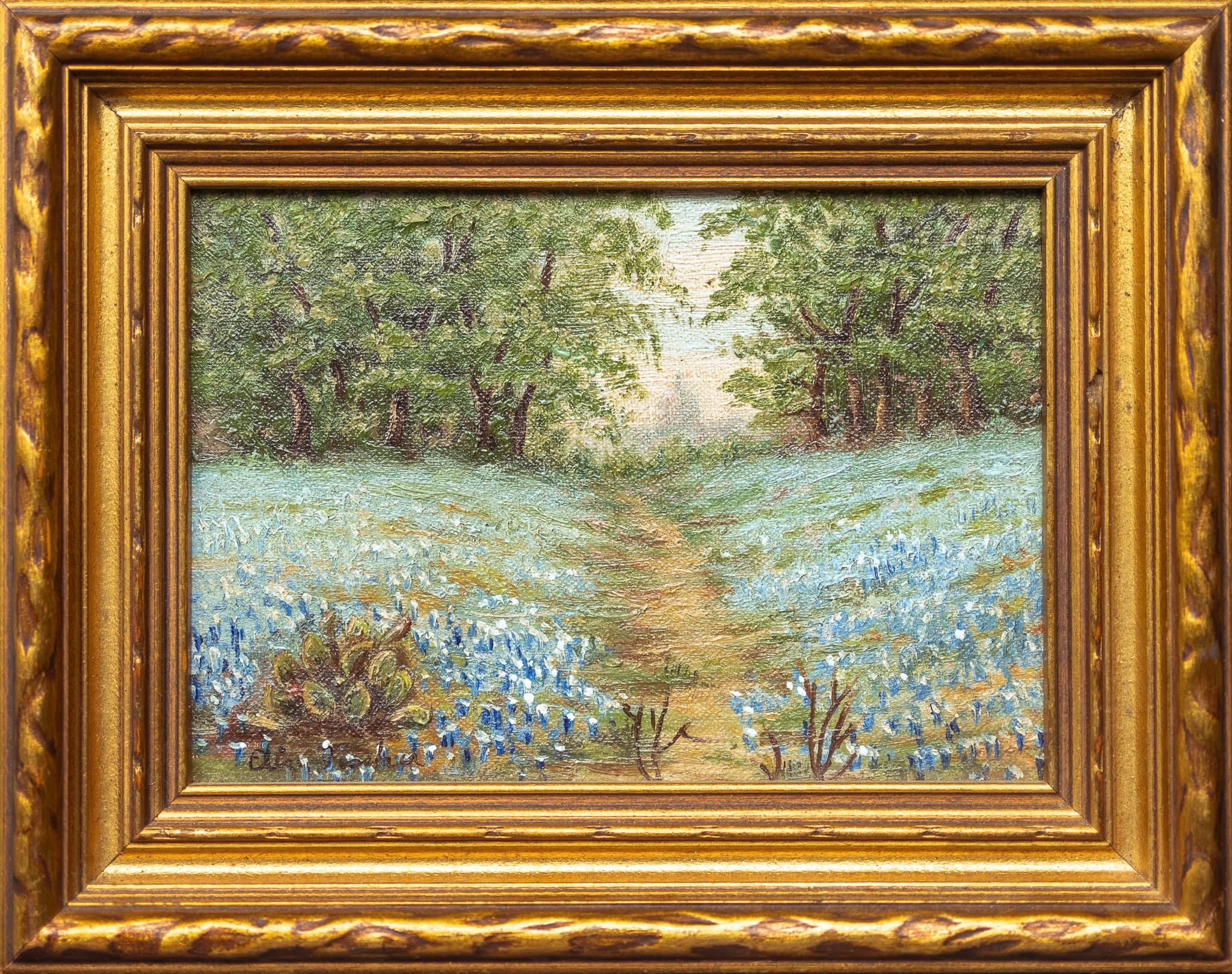 Blaubonnet-Landschaft mit Kapitolgebäude in Texas – Painting von Elizabeth Fischer