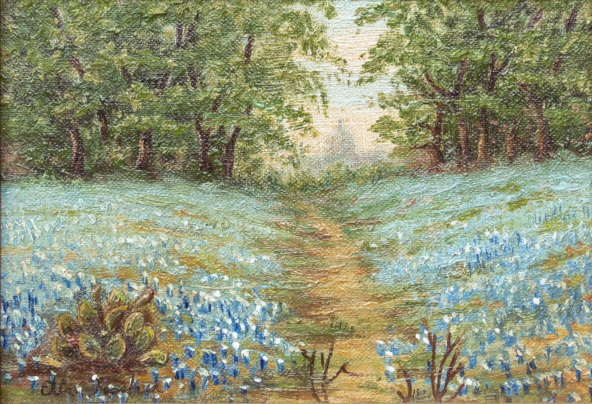 Elizabeth Fischer Landscape Painting – Blaubonnet-Landschaft mit Kapitolgebäude in Texas