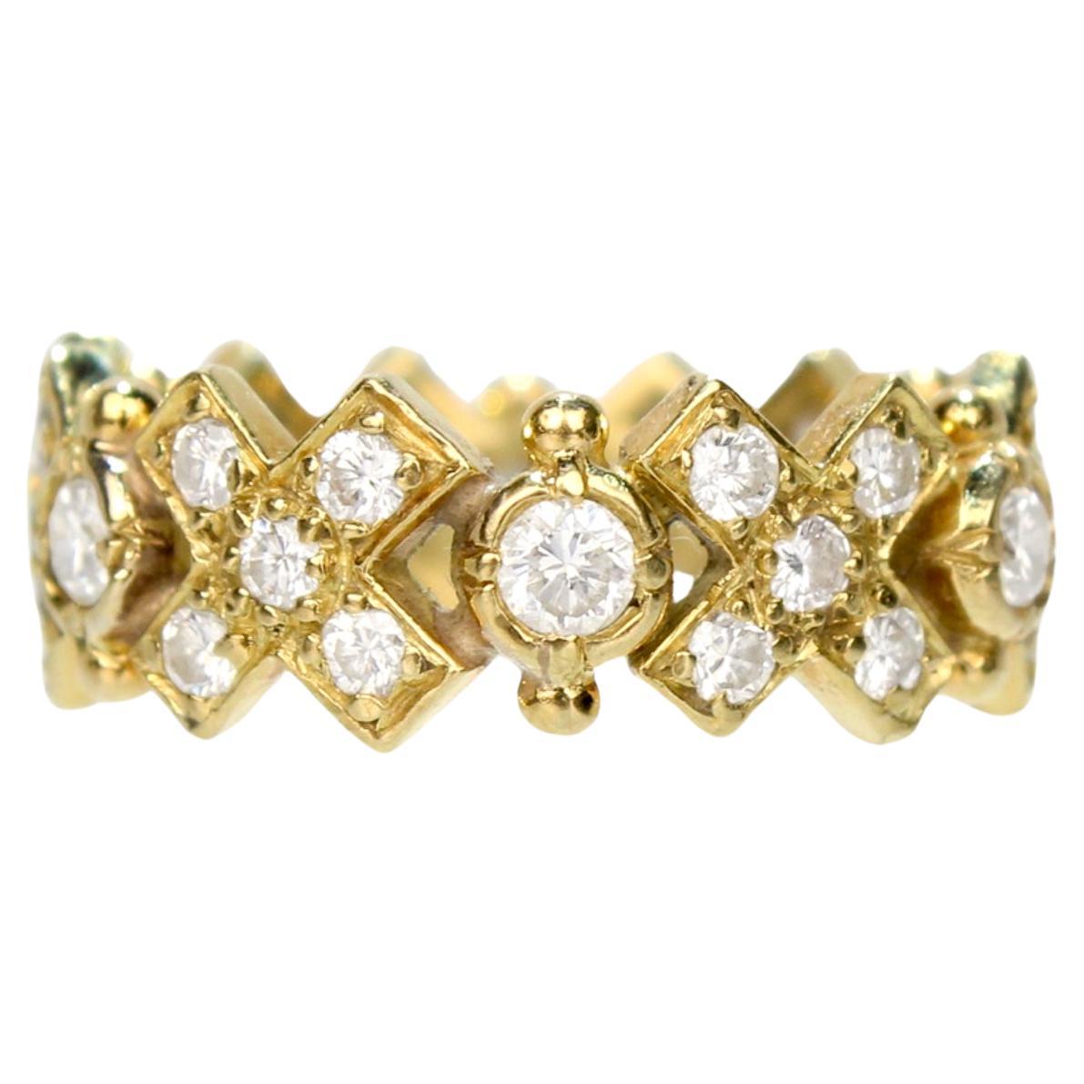 Elizabeth Gage 18 Karat Gold and Diamond Hugs and Kisses Band Ring For Sale